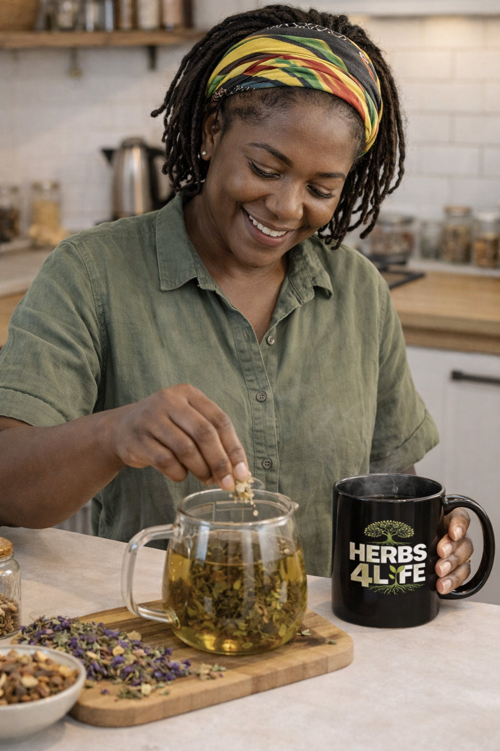 Herbs 4 Life Black Mug — Botanical Tree Logo Coffee Cup (11oz )