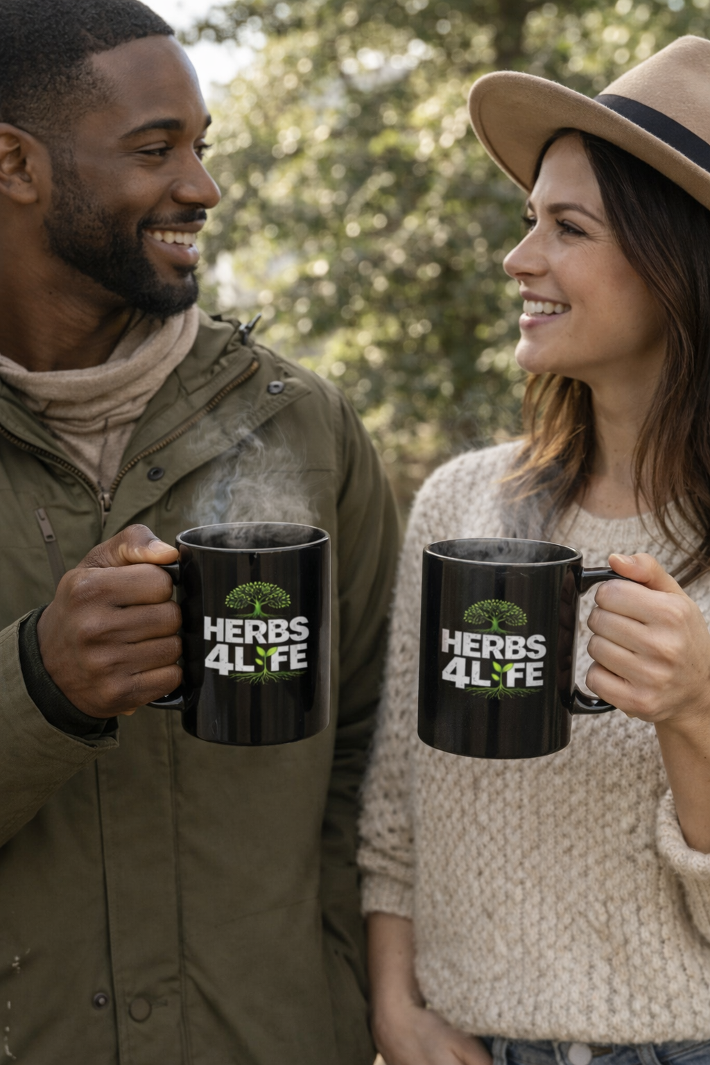 Herbs 4 Life Black Mug — Botanical Tree Logo Coffee Cup (11oz )